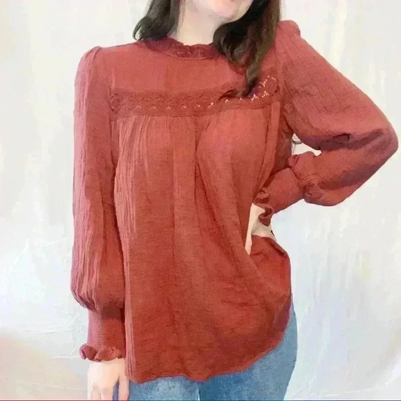 Bohemian long sleeve rust top - Picture 6 of 10